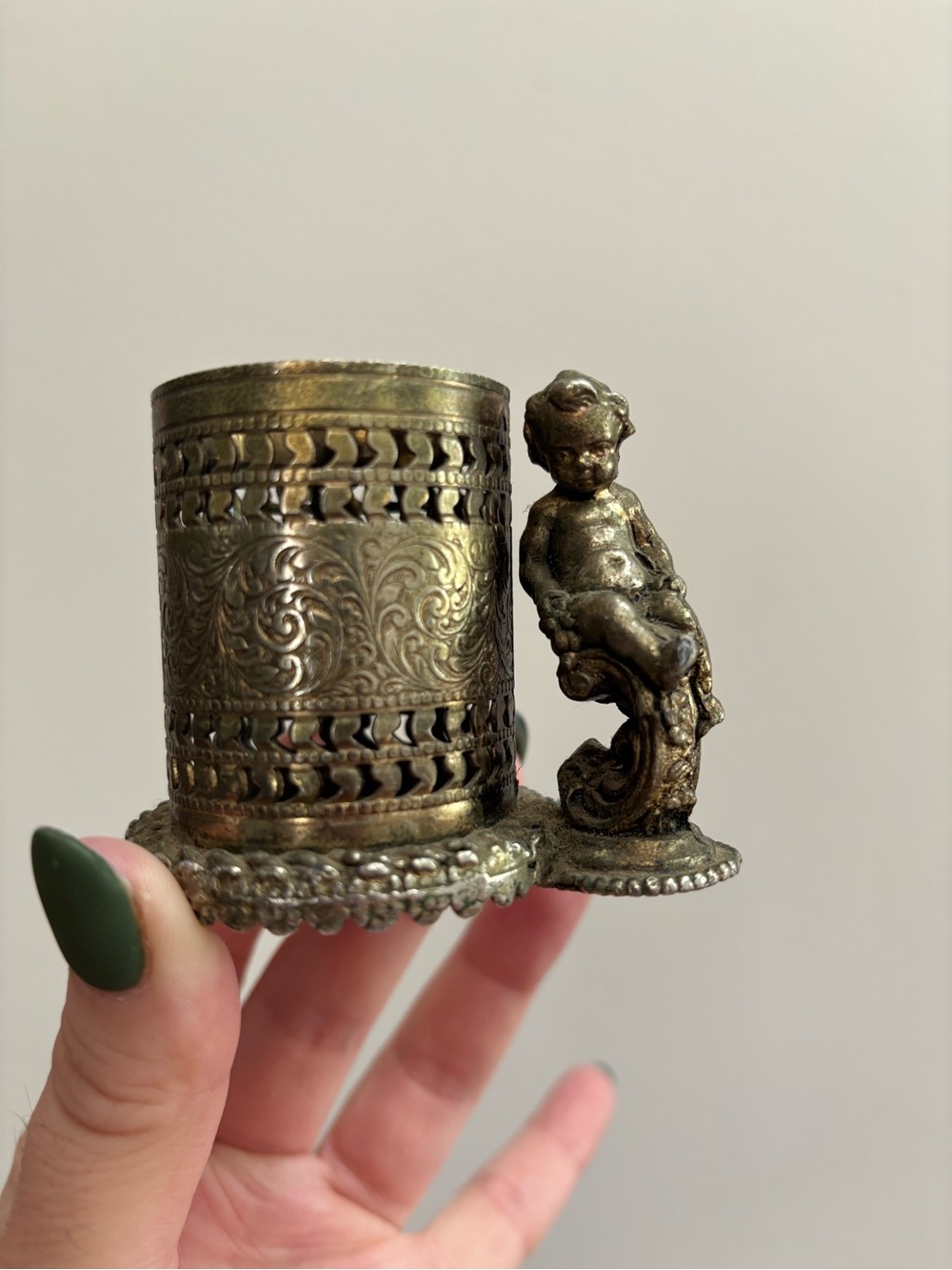 Vintage Brass Cherub Cocktail Pick Holder - Picture 2 of 6